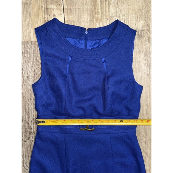 Tahari ASL Dress 4 Cobalt Blue Sleeveless Textured Lined Sheath Gold Details EUC - Picture 5 of 6